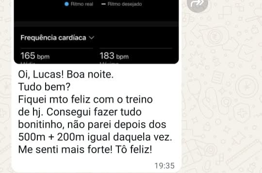 Print de depoimento de aluno da assessoria no WhatsApp