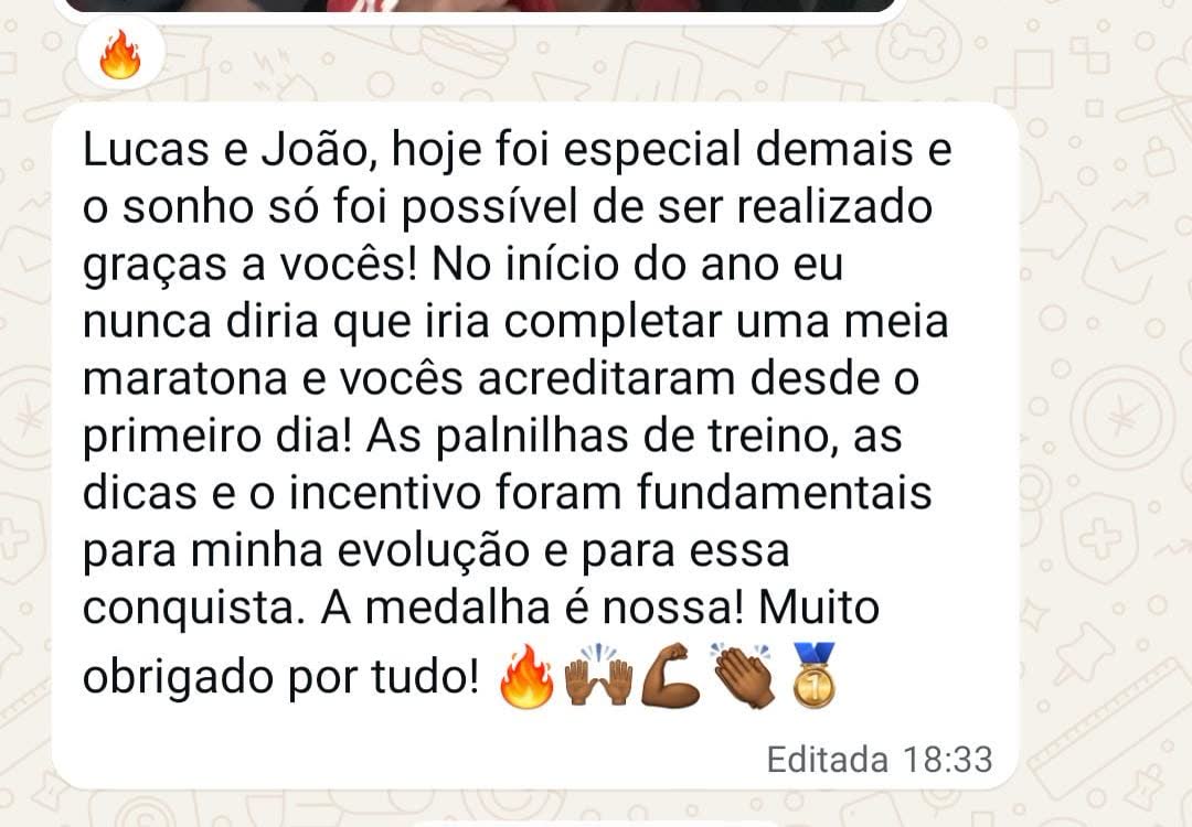 Print de depoimento de aluno da assessoria no WhatsApp