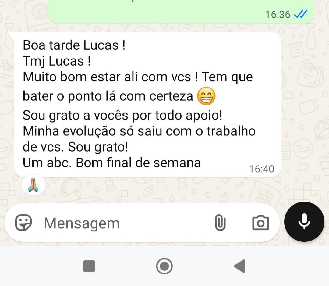 Print de depoimento de aluno da assessoria no WhatsApp