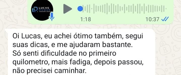 Print de depoimento de aluno da assessoria no WhatsApp
